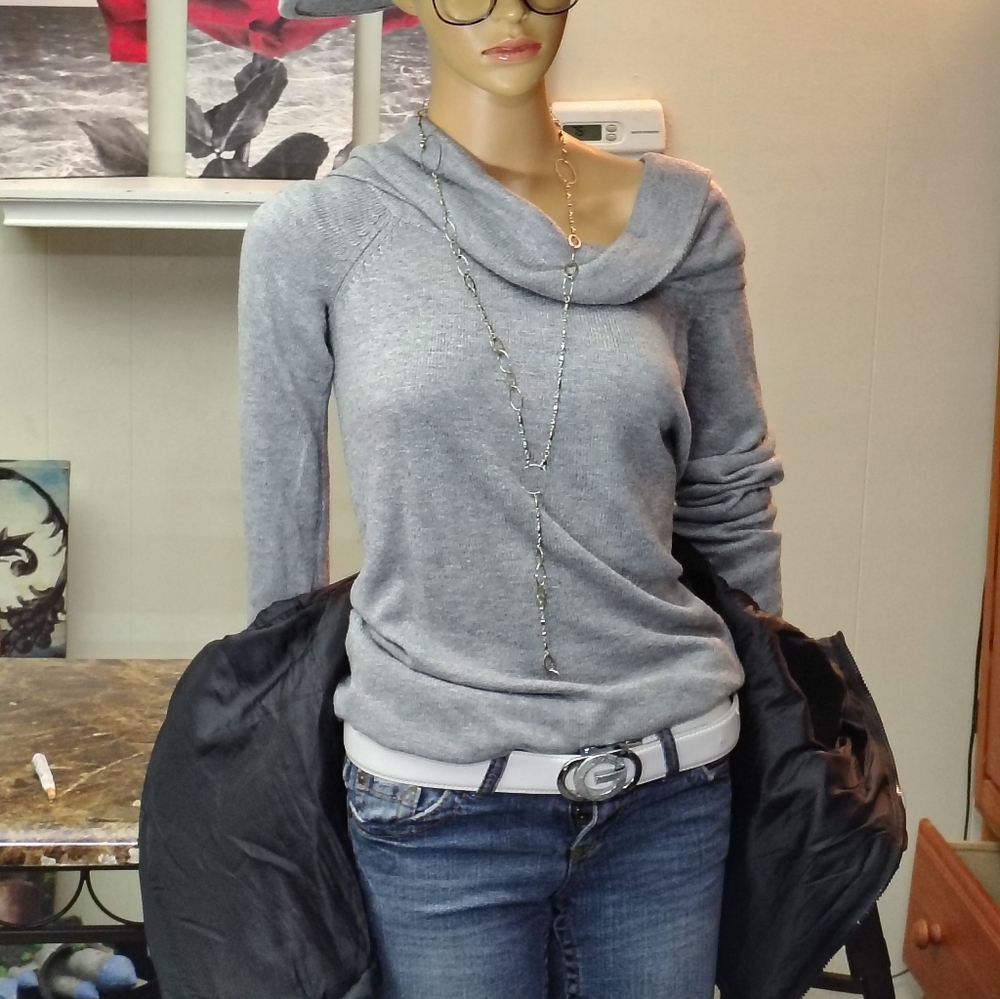 LOFT Gray Cowl Neck Sweater